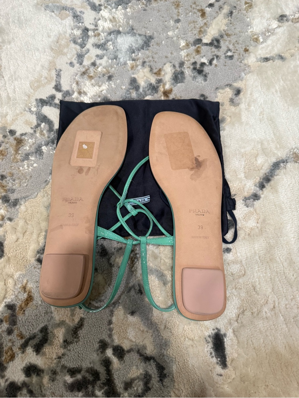 PRADA Mint Green Leather T-Strap Sandals - Picture 4 of 5